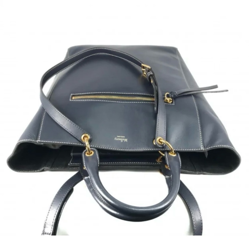 Mulberry Blue Leather Tote Bag with Gold Accents - Picture 9 of 11